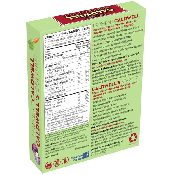 Caldwell's Starter Culture for Fresh Vegetables back of the box