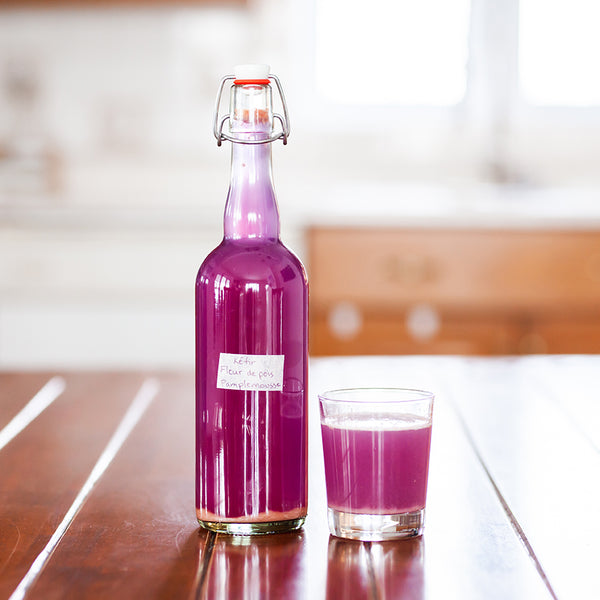 Homemade kefir made with butterfly pea flower tea