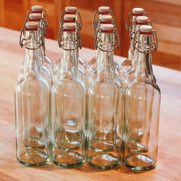 12 glass bottles with swing top cap